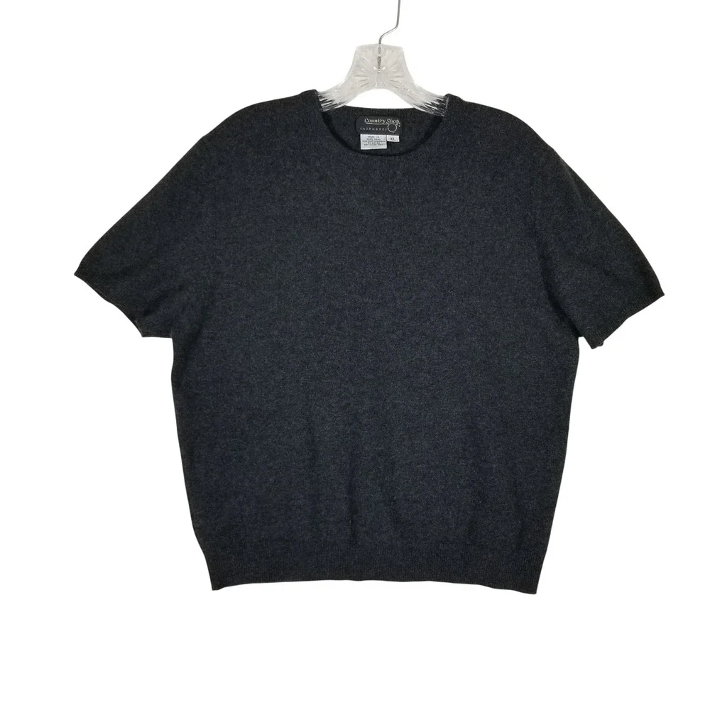 Country Shop Cashmere Sweater Women XL Charcoal Grey Short Sleeve Crew Neck Top